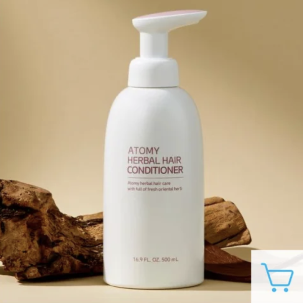 Après-shampooing Herbal Atomy aux extraits naturels pour des cheveux sains et brillants.
